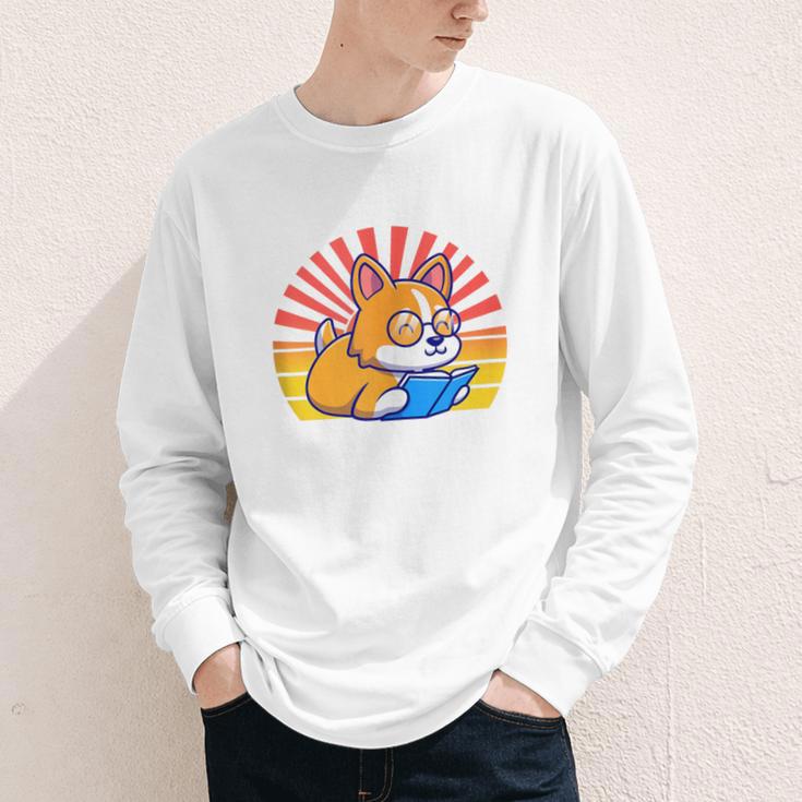 Corgi Dog Reading Book Book Lover Dog Lover Youth Long Sleeve Tee