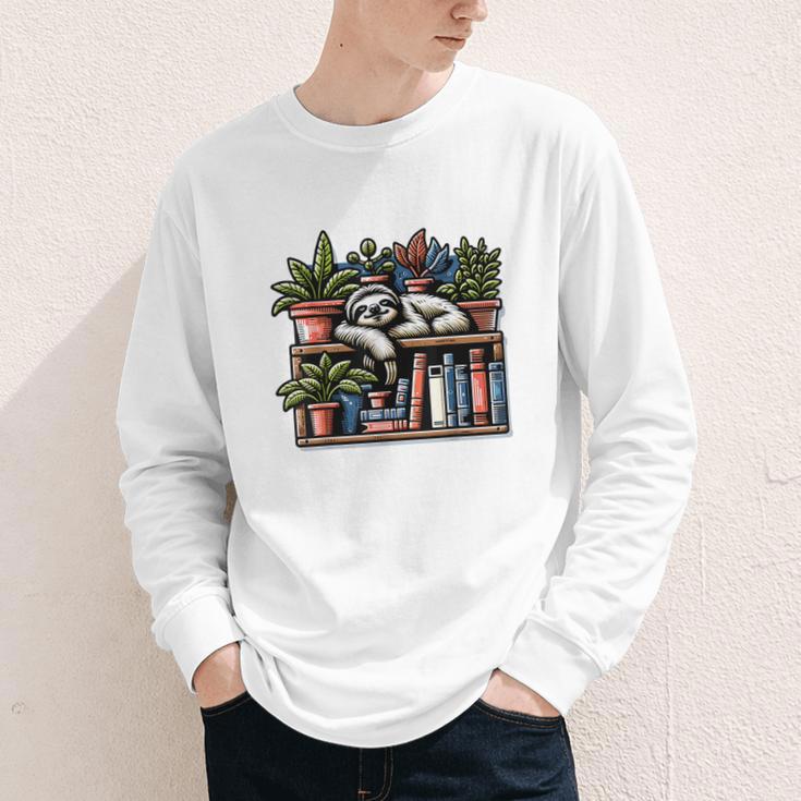 Cosy Sloth In Bookshelf With Plants Youth Long Sleeve Tee Cosy Sloth In Bookshelf With Plants Youth Long Sleeve Tee