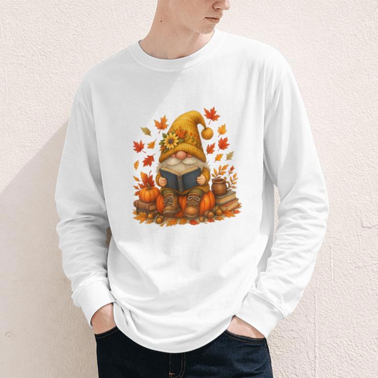 Cute Autumn Gnome Reading Pumpkin Book Lover Youth Long Sleeve Tee Cute Autumn Gnome Reading Pumpkin Book Lover Youth Long Sleeve Tee