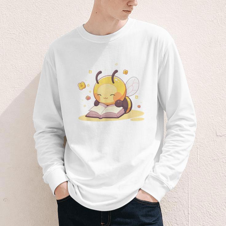Cute Bee Reading Book Teacher Student Reader Graphic For Men Women Kids Youth Long Sleeve Tee