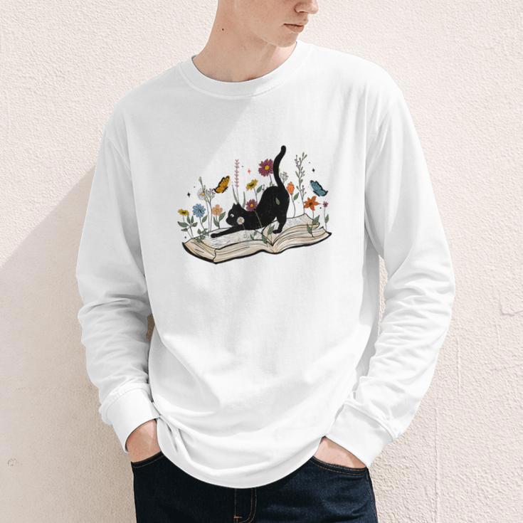 Cute Cat Flower Garden Book Kitty Reading Floral Men Women Girls Kids Youth Long Sleeve Tee Cute Cat Flower Garden Book Kitty Reading Floral Men Women Girls Kids Youth Long Sleeve Tee
