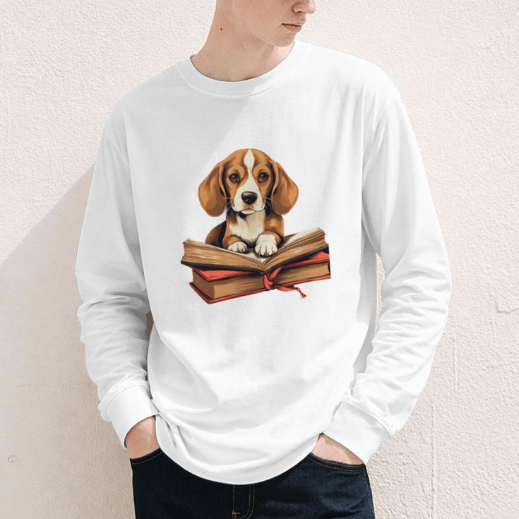 Cute Dog Beagle Reading Book Youth Long Sleeve Tee