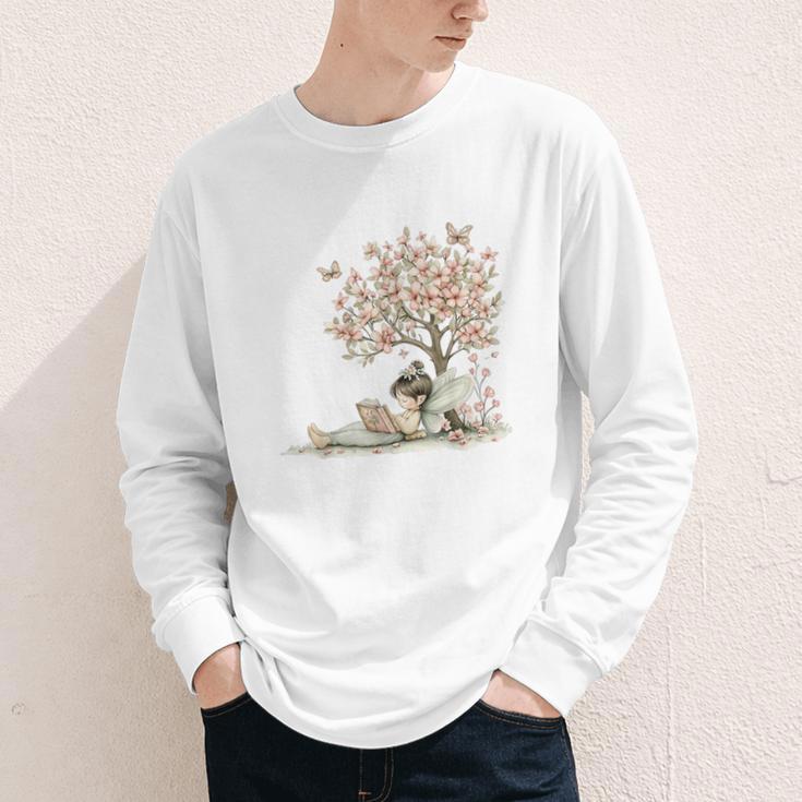 Cute Fairy Reading Fairycore Aesthetic Book Lover Youth Long Sleeve Tee