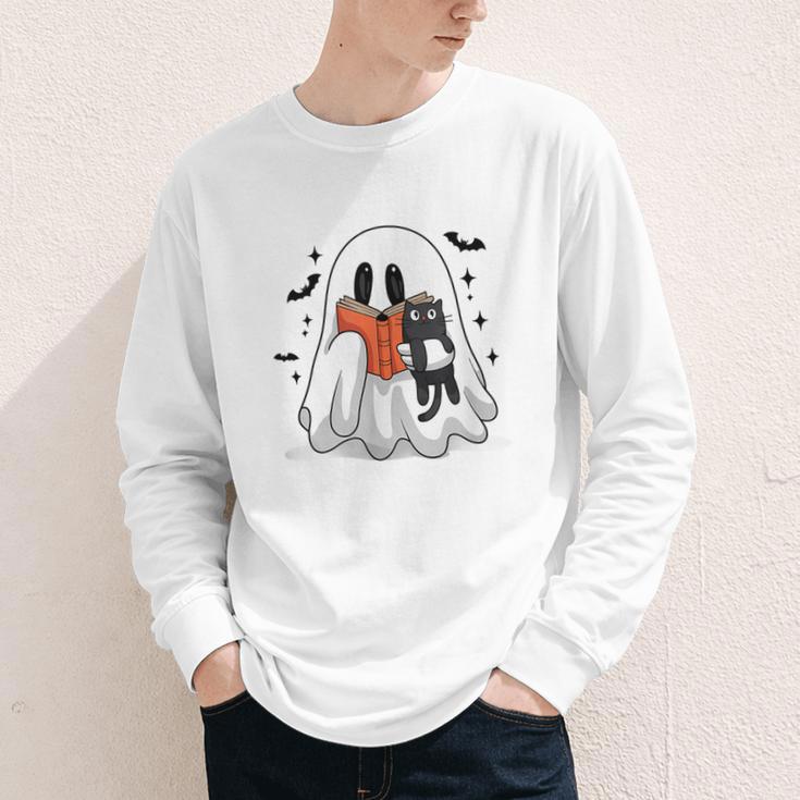 Cute Halloween Ghost Reading Book Youth Long Sleeve Tee