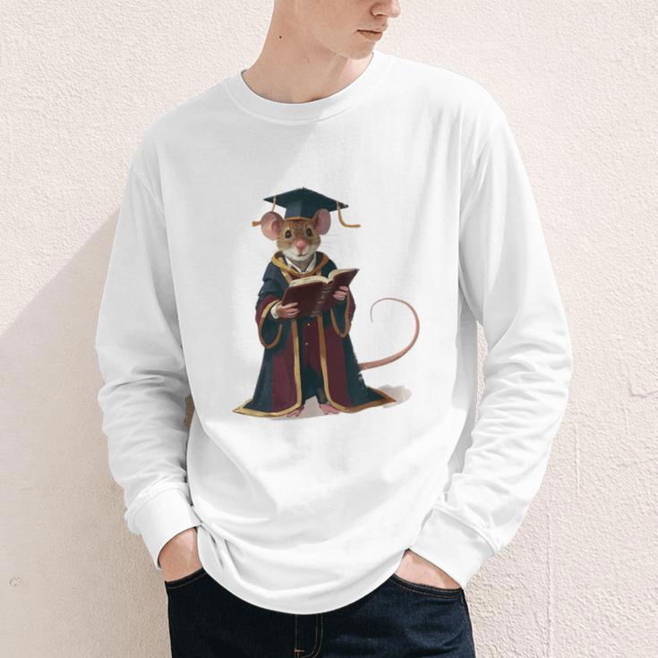 Cute Mouse Reading Book Graduation Youth Long Sleeve Tee