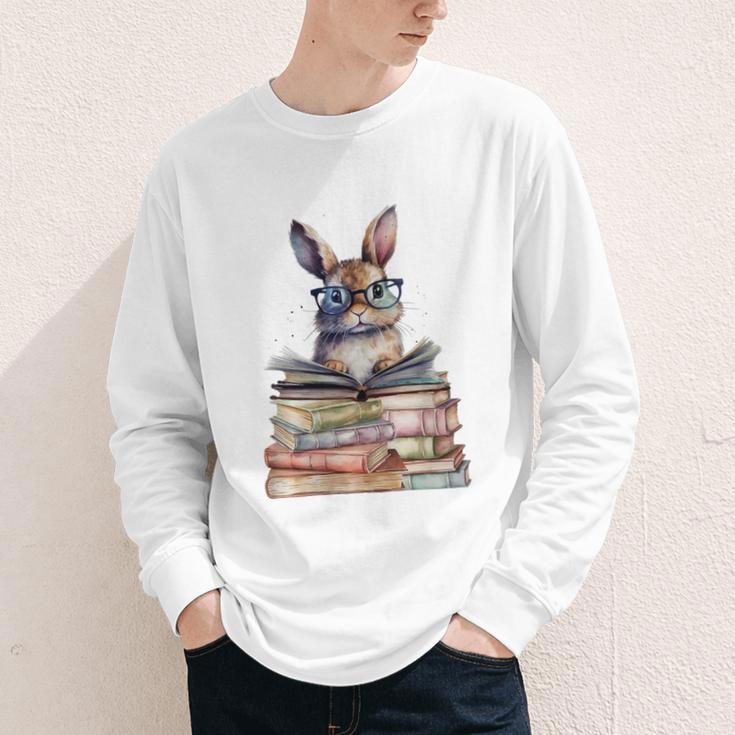 Cute Reading Bunny With Glasses Books Bookworm Reader Book Premium Tri-Blend Youth Long Sleeve Tee