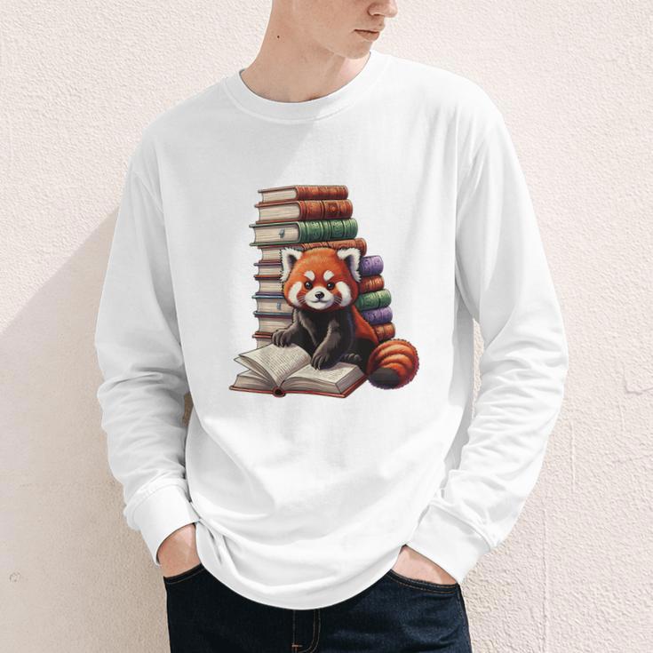 Cute Red Panda Reading Book Animal Bookworm Youth Long Sleeve Tee