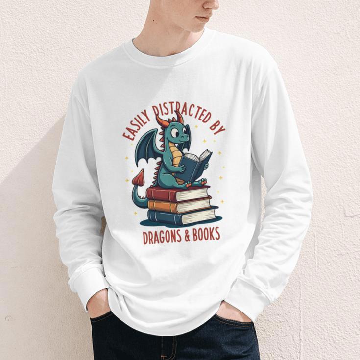 Dark Romance Romantasy Easily Distracted By Dragons & Books Youth Long Sleeve Tee