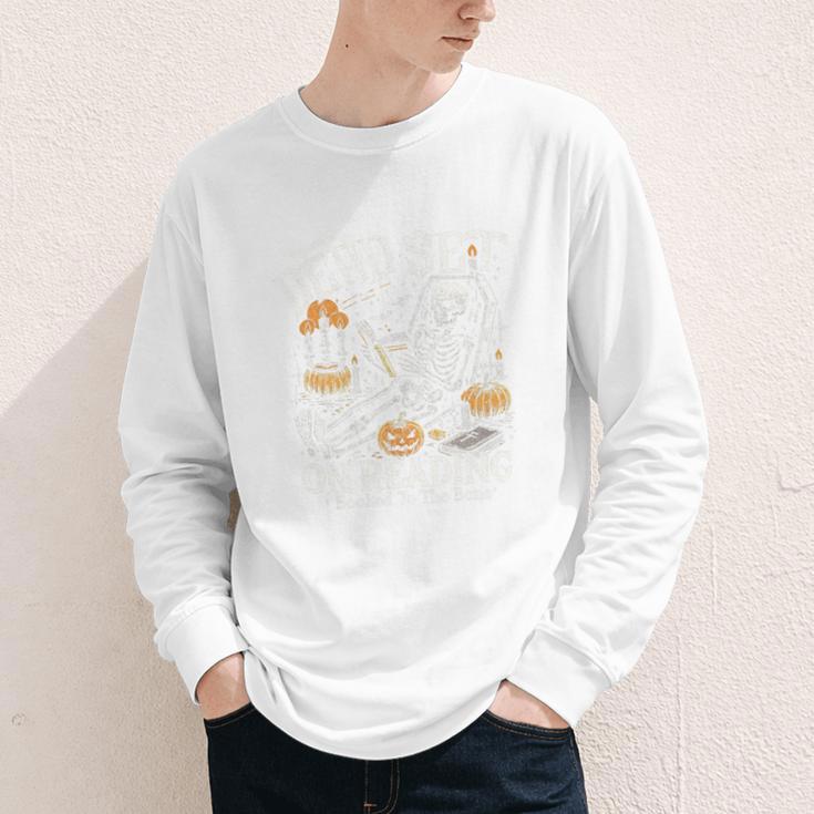 Dead Set On Reading Skeleton Halloween Book Lover Youth Long Sleeve Tee