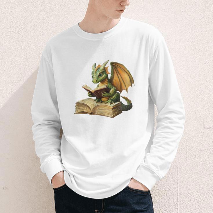 Dragon Bookworm Reading Book Graphic Youth Long Sleeve Tee