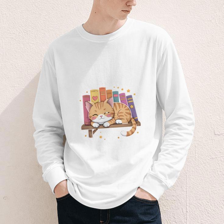 Easily Distracted By Cats And Books Cute Cat Sleeping Girls Youth Long Sleeve Tee