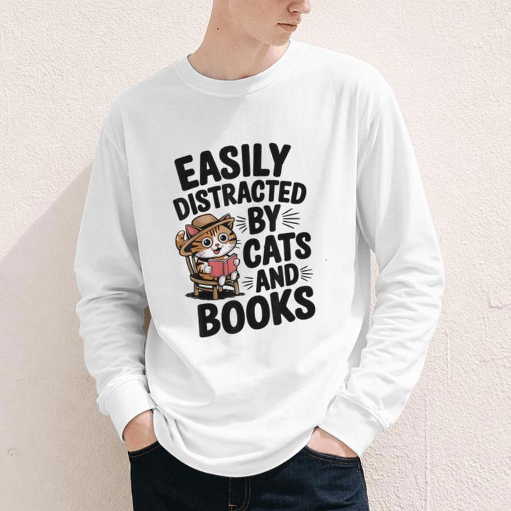 Easily Distracted By Cats And Books Lovers Reading Youth Long Sleeve Tee