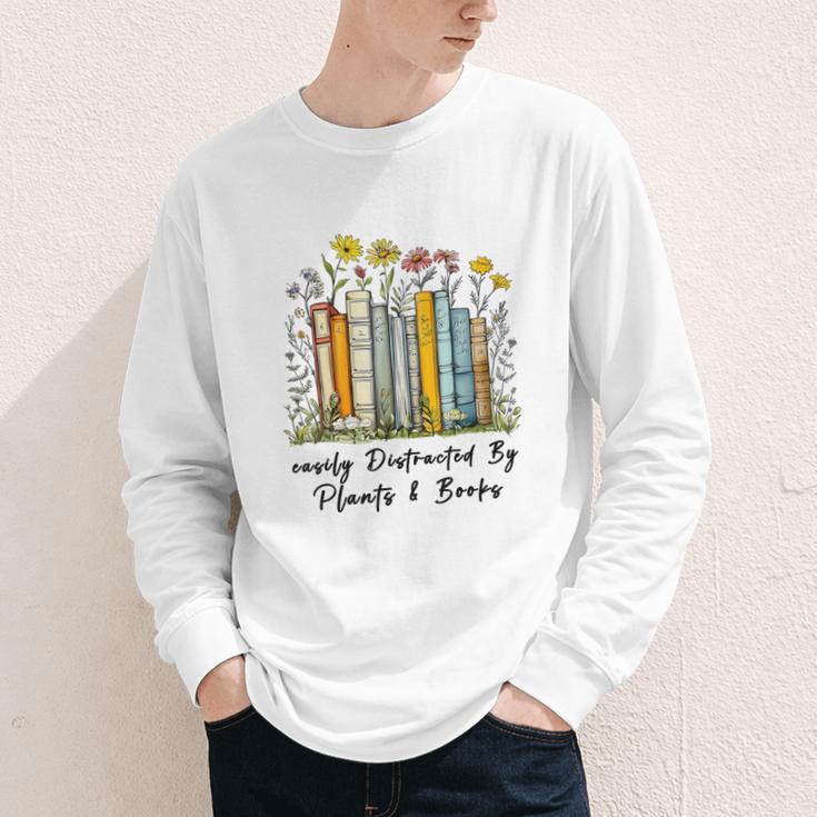 Easily Distracted By Plants And Books Bookworm Gardening Youth Long Sleeve Tee