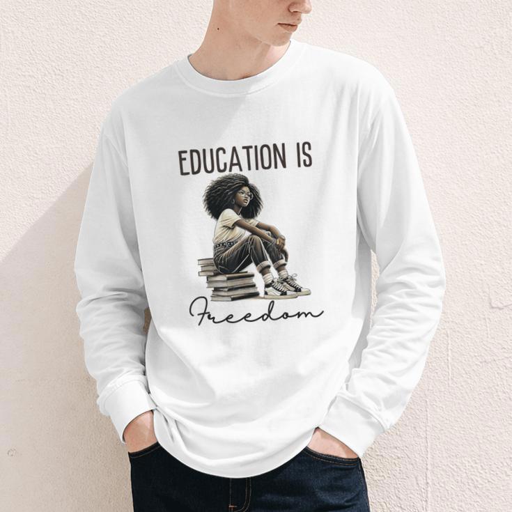 Education Is Freedom Teacher Women Books Black History Youth Long Sleeve Tee Education Is Freedom Teacher Women Books Black History Youth Long Sleeve Tee