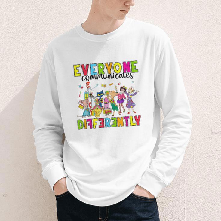 Everyone Communicates Differently Book Teacher Outfit Youth Long Sleeve Tee