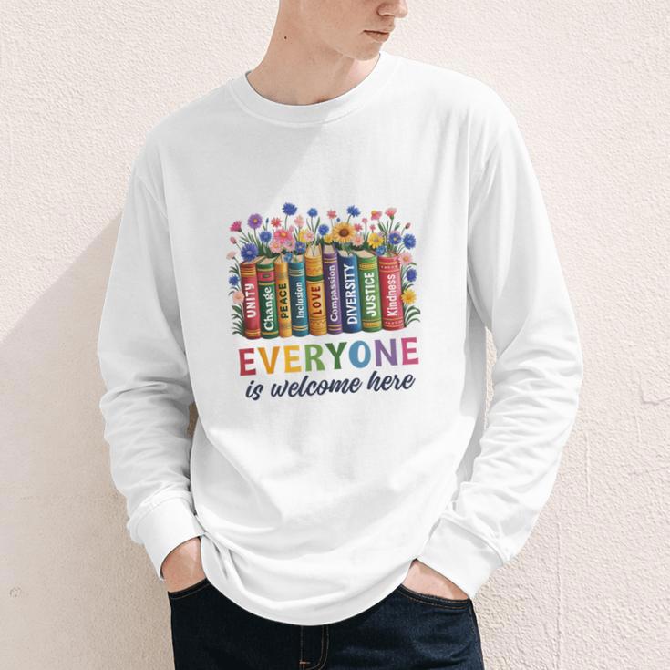 Everyone Is Welcome Here Floral Book LGBT Pride Equality Youth Long Sleeve Tee