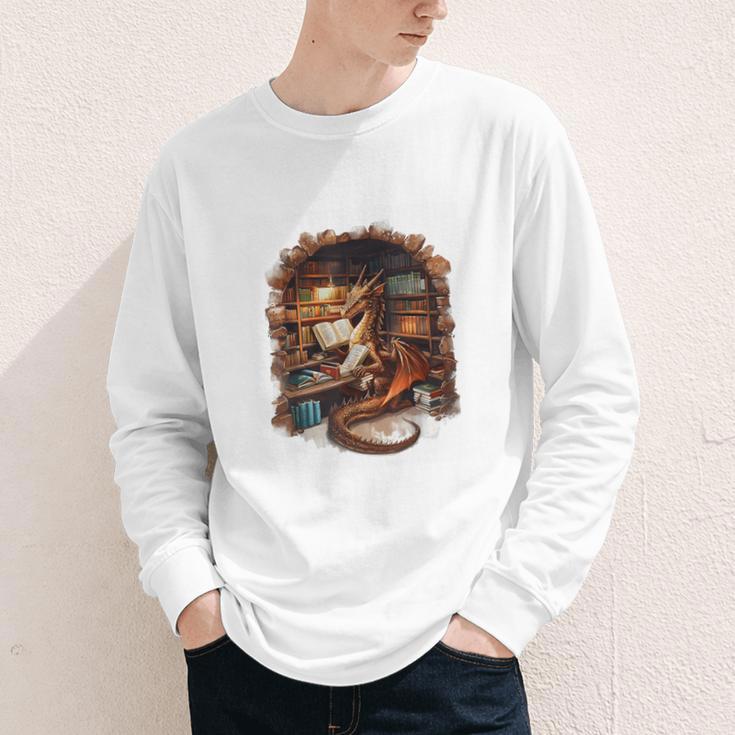 Fantasy Dragon Reading Book Lover Youth Long Sleeve Tee