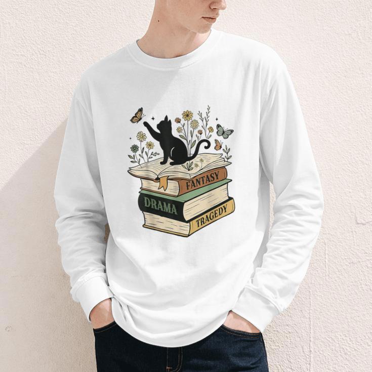 Fantasy Drama Tragedy Cat Book Lover Reading Humor Youth Long Sleeve Tee
