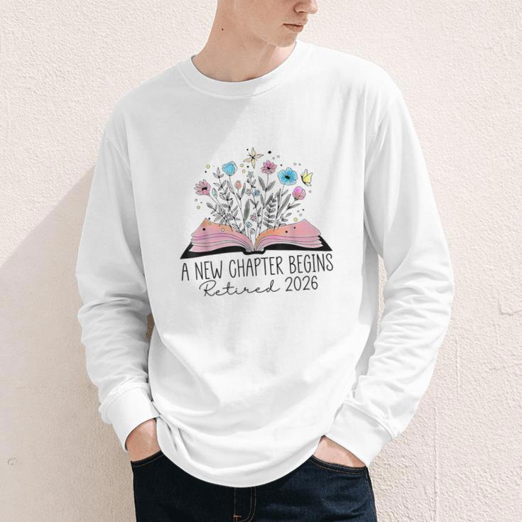 Floral Book A New Chapter Begins Retired 2026 Retirement Youth Long Sleeve Tee