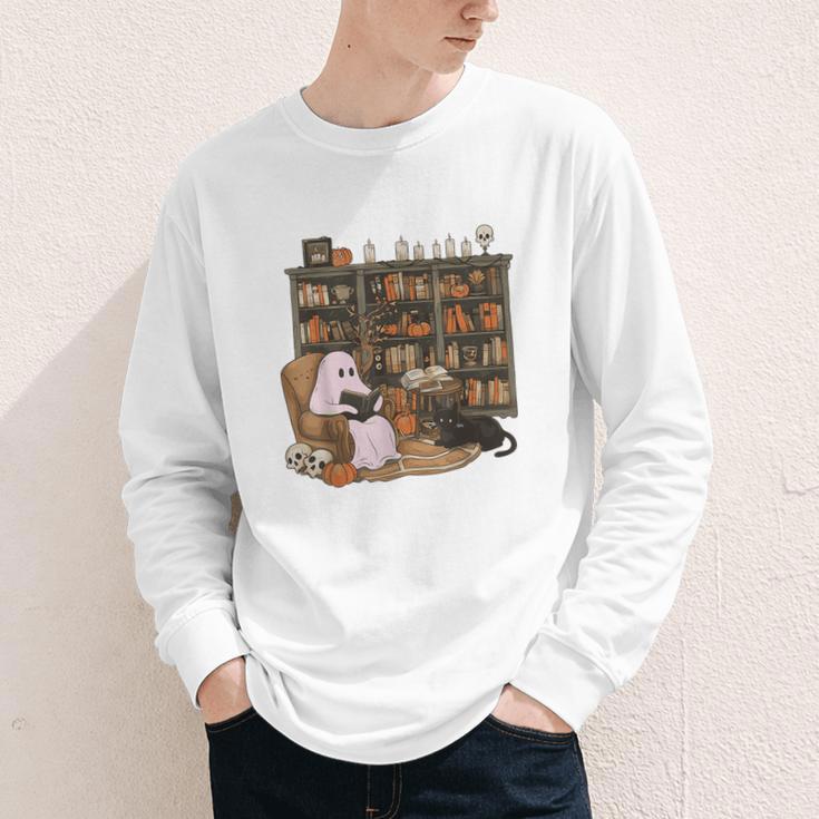 Ghost Reading Book Cat Lover Halloween Reading Enthusiast Youth Long Sleeve Tee Ghost Reading Book Cat Lover Halloween Reading Enthusiast Youth Long Sleeve Tee