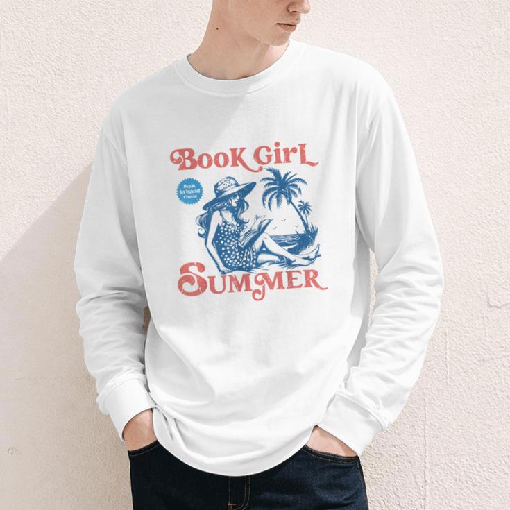 Girl Reading Book Summer Beach Vacation For Book Lover Youth Long Sleeve Tee