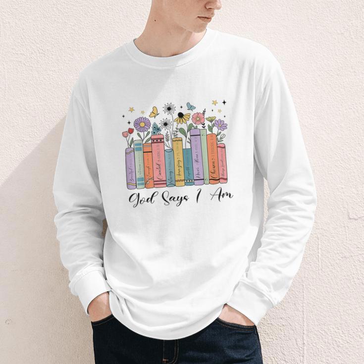 God Says I Am Floral Book Cute Christian Girl Teen Religious Youth Long Sleeve Tee God Says I Am Floral Book Cute Christian Girl Teen Religious Youth Long Sleeve Tee