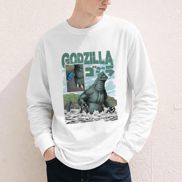 Godzilla Ocean Scene Comic Book Illustration Movie Monster Youth Long Sleeve Tee Godzilla Ocean Scene Comic Book Illustration Movie Monster Youth Long Sleeve Tee
