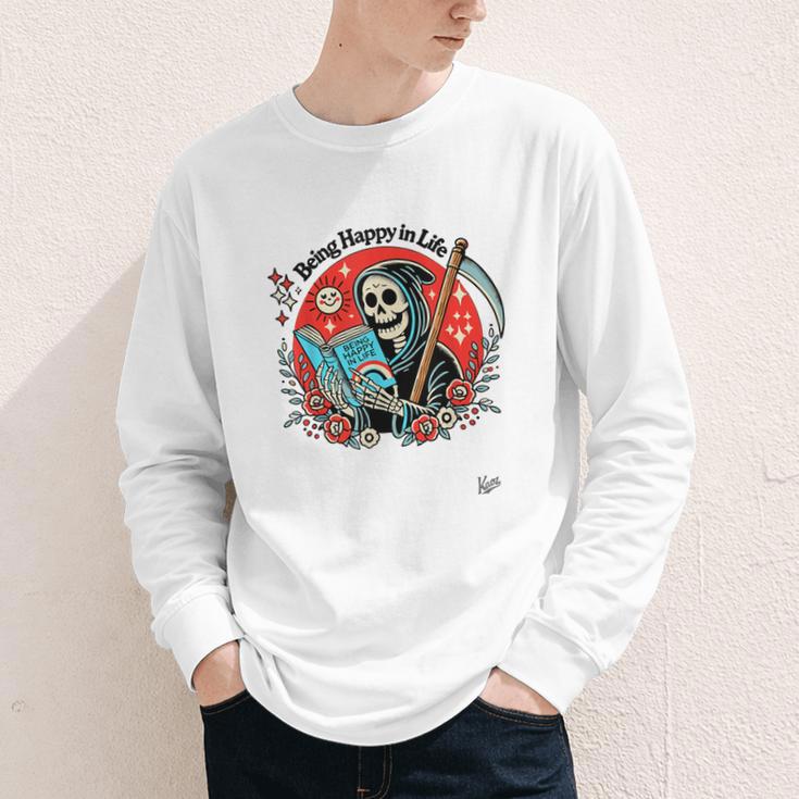 Grim Reaper Reads a Book Youth Long Sleeve Tee