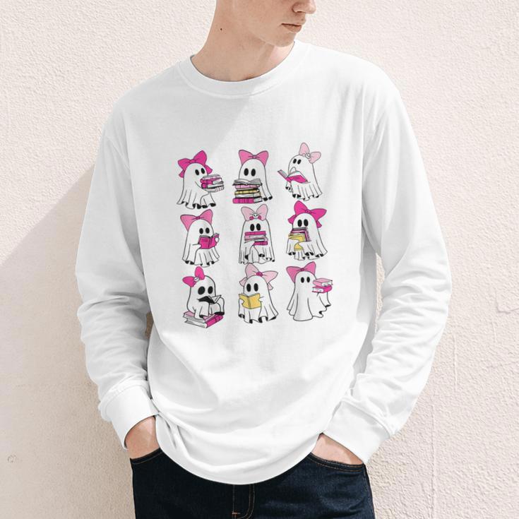 Halloween Pink Ghost Read More Books Spooky Boo Teacher Kids Youth Long Sleeve Tee