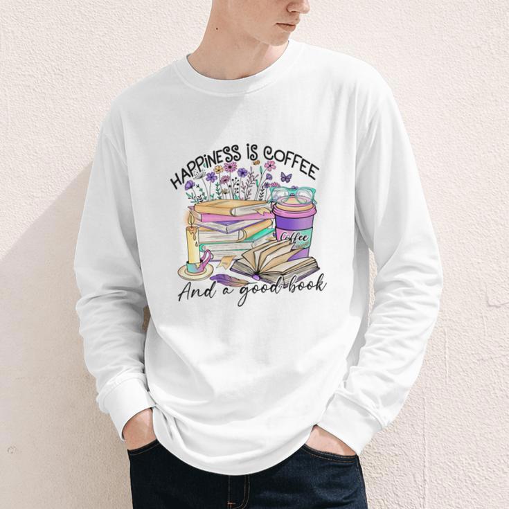 Happiness Is Coffee And a Good Book Women Love Reading Book Youth Long Sleeve Tee
