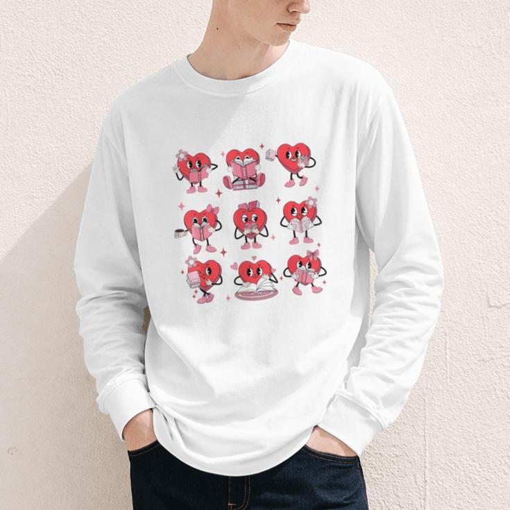 Heart Holding Reading Books Valentine Teacher Book Lover Youth Long Sleeve Tee