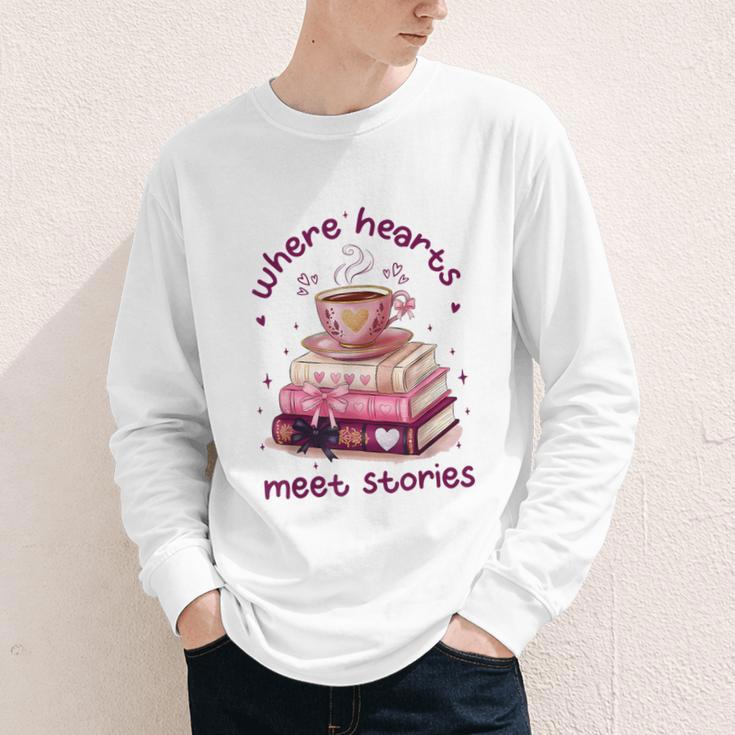 Where Hearts Groovy Meet Stories Coffee Books Valentines Day Youth Long Sleeve Tee Where Hearts Groovy Meet Stories Coffee Books Valentines Day Youth Long Sleeve Tee