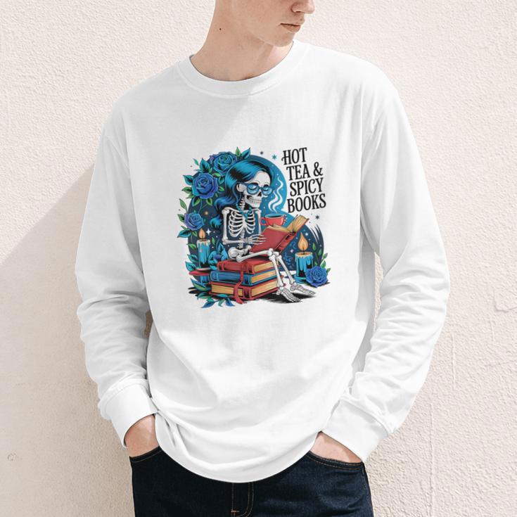 Hot Tea & Spicy Books Skeleton Reader Youth Long Sleeve Tee