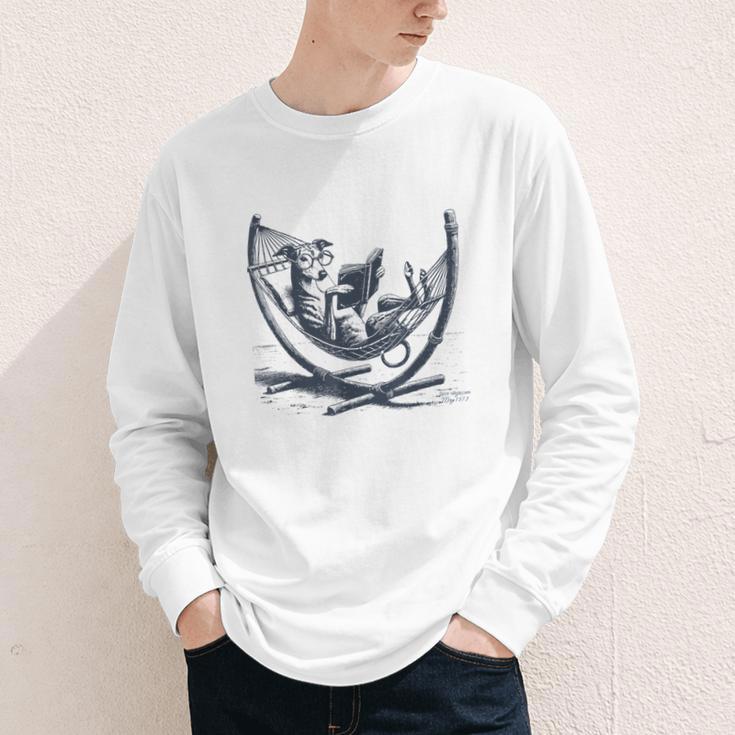 Italian Greyhound Whippet Dog Reading Book Hammock Iggy Mom Youth Long Sleeve Tee