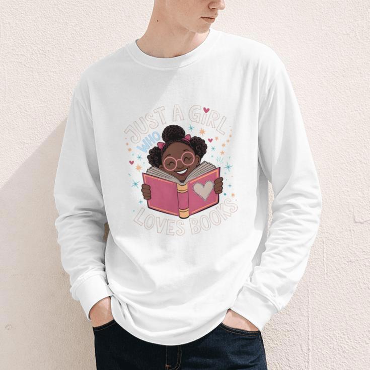 Just A Girl Who Loves Books Cute African American Afro Youth Long Sleeve Tee Just A Girl Who Loves Books Cute African American Afro Youth Long Sleeve Tee