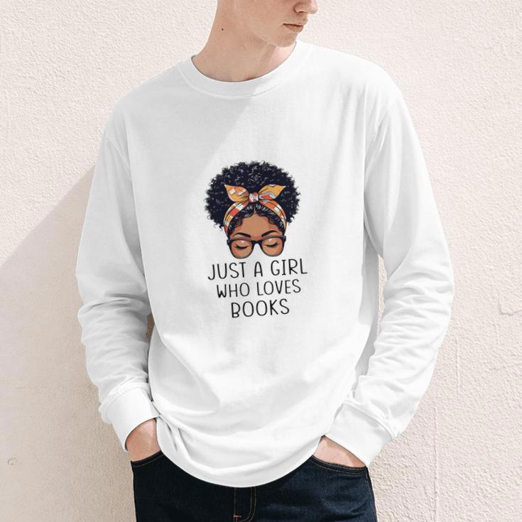 Just a Girl Who Loves Books Messy Bun Black Women Reading Youth Long Sleeve Tee Just a Girl Who Loves Books Messy Bun Black Women Reading Youth Long Sleeve Tee