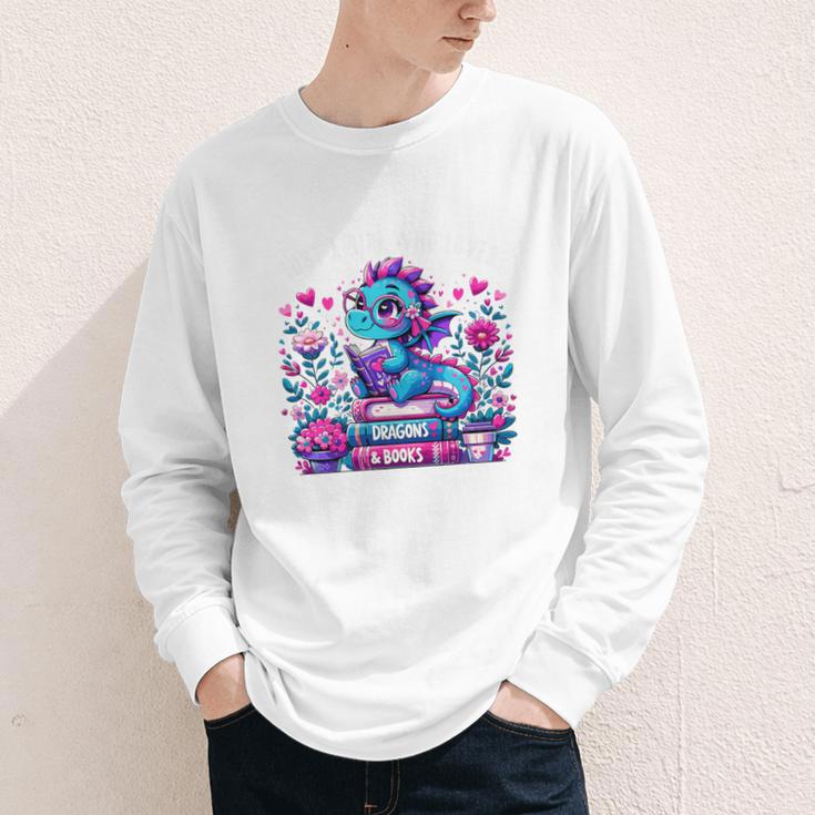 Just A Girl Who Loves Dragons And Books Cute Dragon Reading Premium Tri-Blend Youth Long Sleeve Tee
