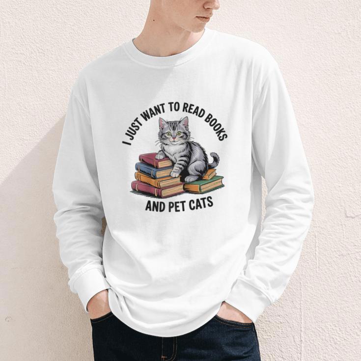 I Just Want To Read Books And Pet Cats Raglan Baseball Tee Youth Long Sleeve Tee