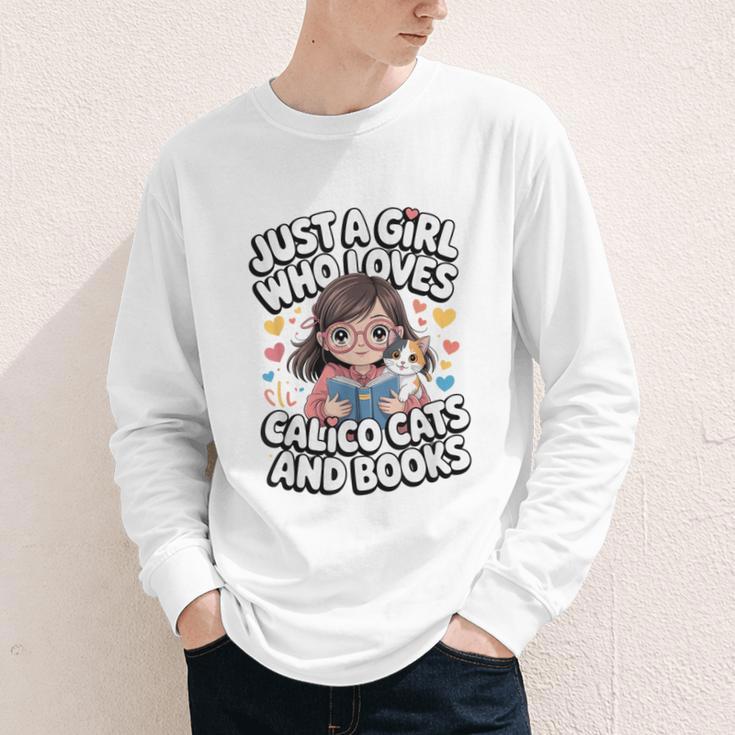 Kawaii Cat And Books Just A Girl Who Loves Both Youth Long Sleeve Tee