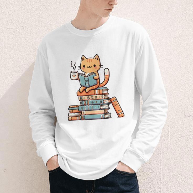 Kawaii Cat Coffee Books Teacher Men Women Girls Kids Youth Long Sleeve Tee Kawaii Cat Coffee Books Teacher Men Women Girls Kids Youth Long Sleeve Tee