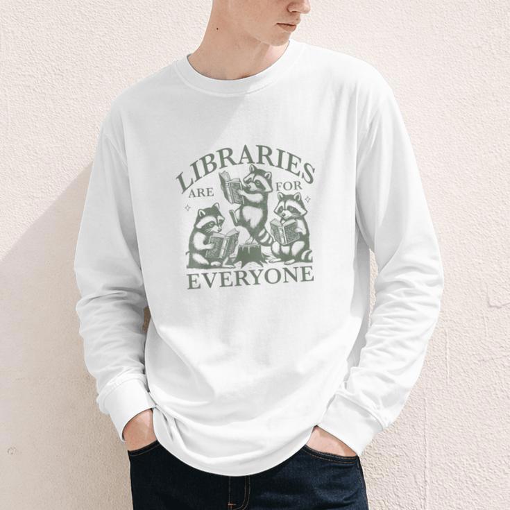 Libraries Are For Everyone Racoon Read Banned Book Librarian Youth Long Sleeve Tee