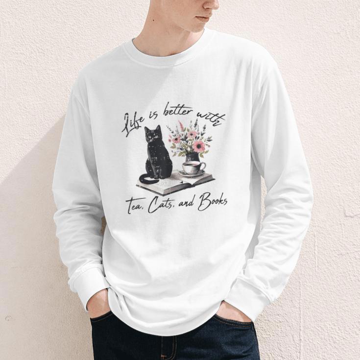 Life Better With 2 Cats Books Kitten Kitty Women Girls Kids Youth Long Sleeve Tee