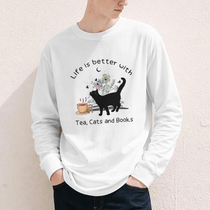 Life Is Better With Tea Cats And Books Cat Sayings Youth Long Sleeve Tee