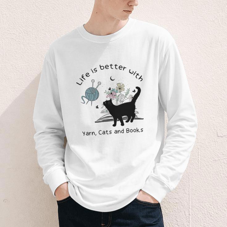 Life Is Better With Yarn Cats And Books Youth Long Sleeve Tee