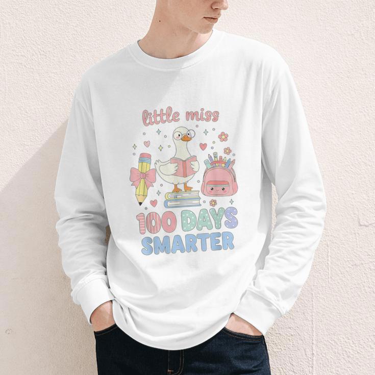 Little Miss 100 Days Smarter Cute Goose Reading Books Girls Youth Long Sleeve Tee