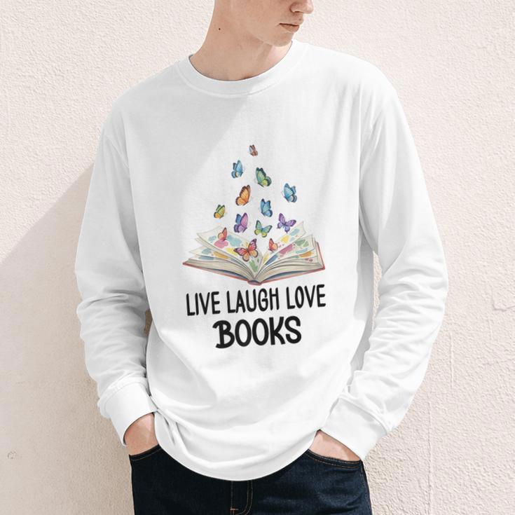 Live Laugh & Love Books Reading Butterfly Book Lover Bookish Premium Youth Long Sleeve Tee