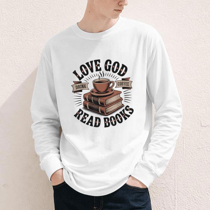 Love God Drink Coffee Read Books – Vintage Spiritual Reading Youth Long Sleeve Tee