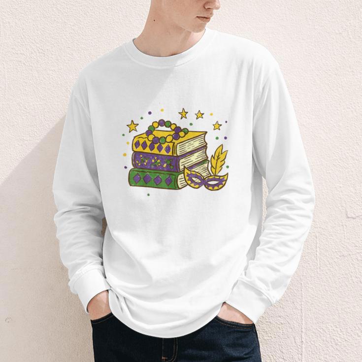 Mardi Gras Book Lover Reading Reader Men Women Kids Youth Long Sleeve Tee