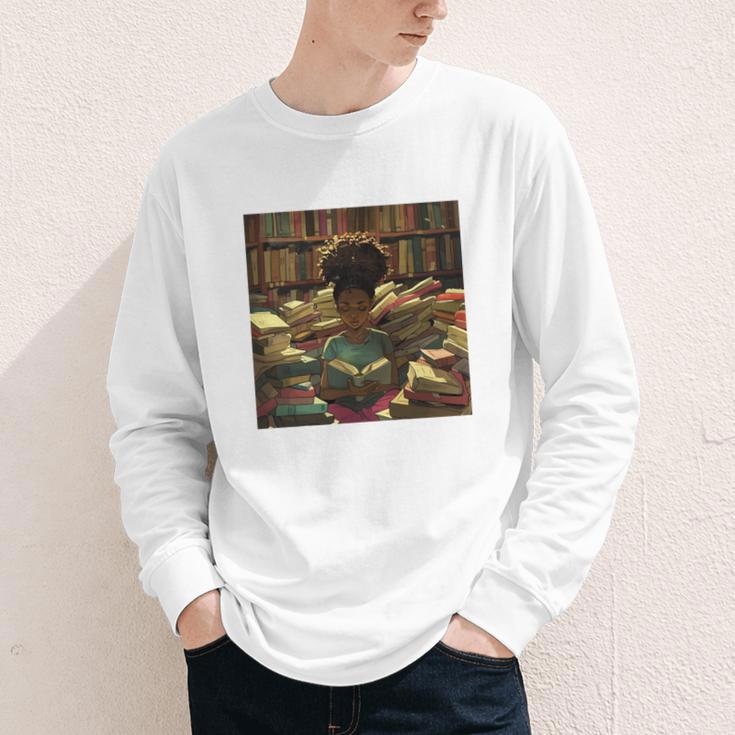 Melanin Afro Women Educated Reading Book History Girls Youth Long Sleeve Tee