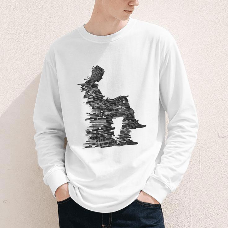 Men Pixel Art Geometric Book Human Drawing Graphic Men Youth Long Sleeve Tee